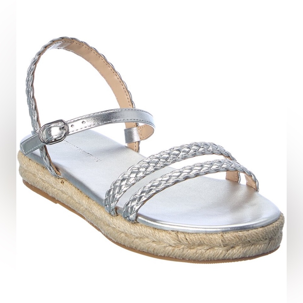 New Stuart Weitzman Mykonos Braided Leather Espadrille Metallic Silver Size 10